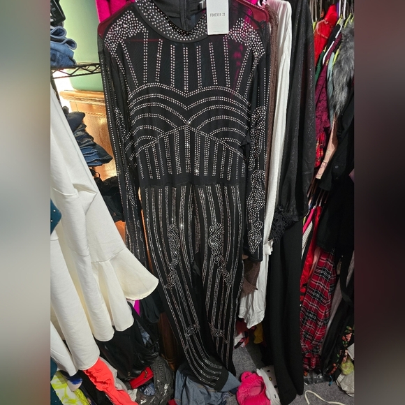 🍁🍂NWT FOREVER 21 3X  Rhinestone Mesh Jumpsuit - Picture 5 of 8